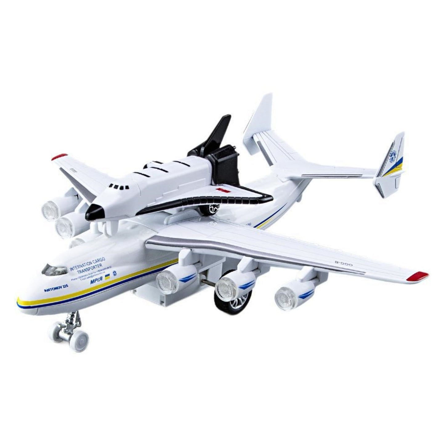 1/400 Soviet An-225 Plane w/Buran Orbiter Model Sound Light Pull Back Toy Decor