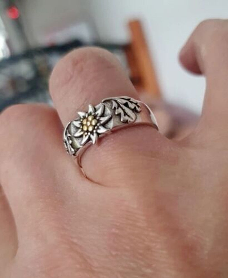 New WW1 WW2 German Mountain Edelweiss Ring Adjustable Size