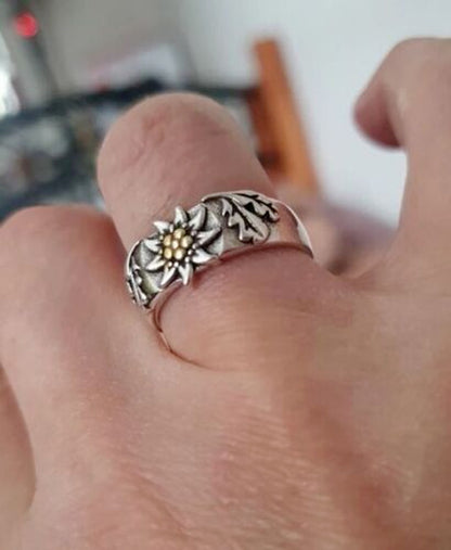 New WW1 WW2 German Mountain Edelweiss Ring Adjustable Size