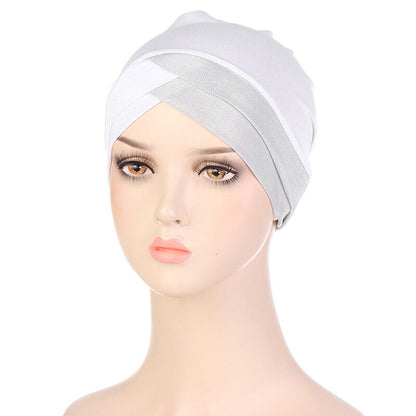Women Stretch Forehead Cross Indian Hat Turban Hat Bottoming Hat Inner Hijab Cap
