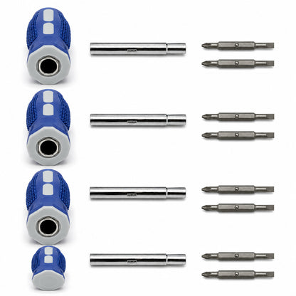 4 Pack 6-in-1 Screwdriver - Slotted 3/16" & 1/4", Phillips #1 & #2, Nut Drivers