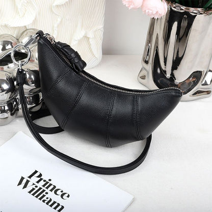 Cowhide Croissant Bag Halter Shoulder Dumpling Bag Genuine Leather Underarm Bag