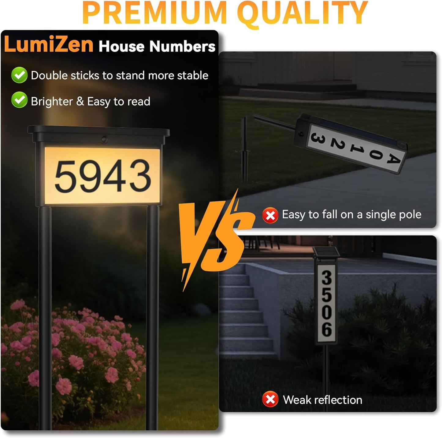 Upgraded Solar Address Sign, House Numbers for outside Double Side, 12-Color Mod