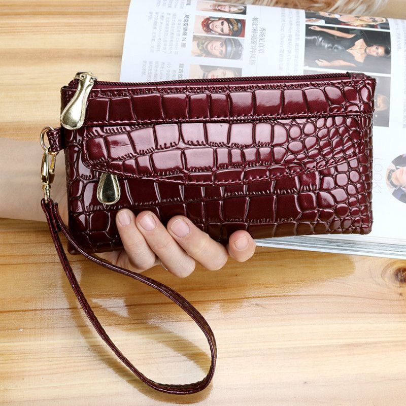 Patent Leather Wallets Fallow Long Double Zipper Wallet Clutch Bag Design Purse