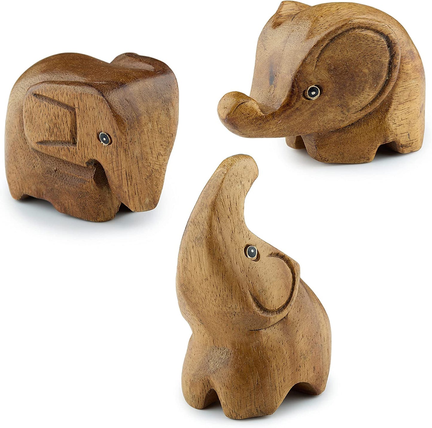 Handcrafted Wooden Elephant Statue for Home Office Decoration Gift 3 Pieces