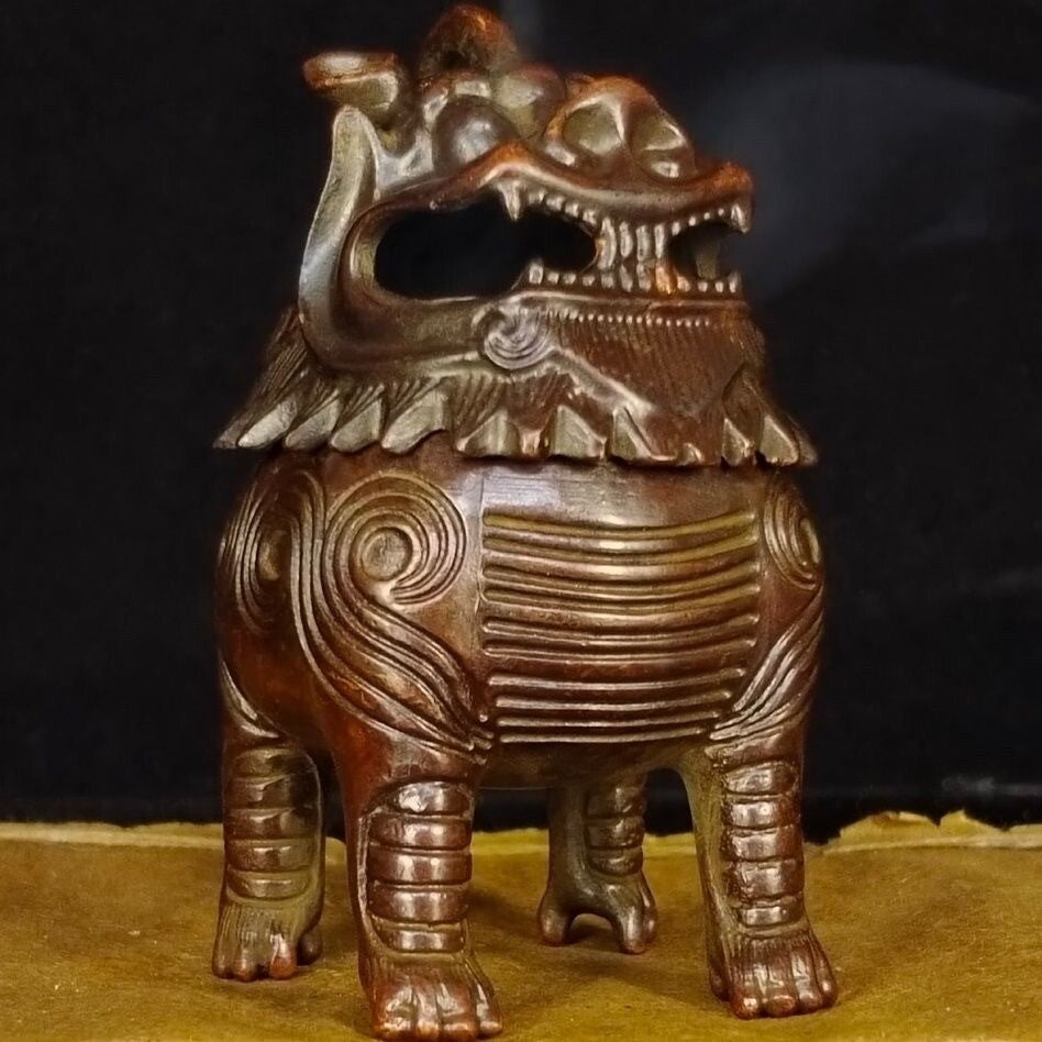 Rare bronze kirin incense burner figure statue collectable table decor Art