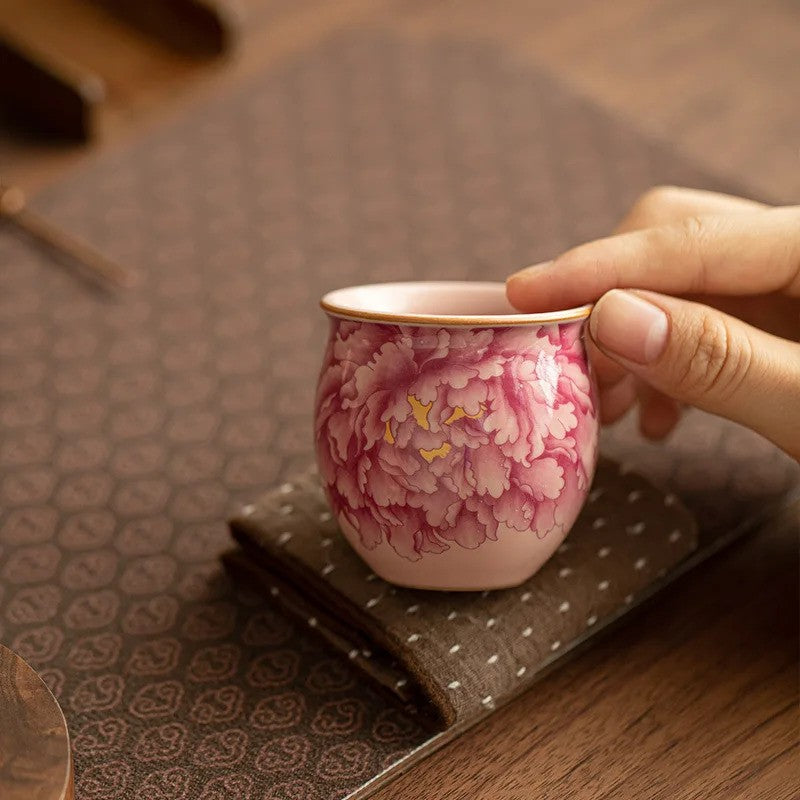 Jingdezhen Peony Powder Ru Tea Cup Kung Fu Ceramic Tea Set Tea Tasting Cup