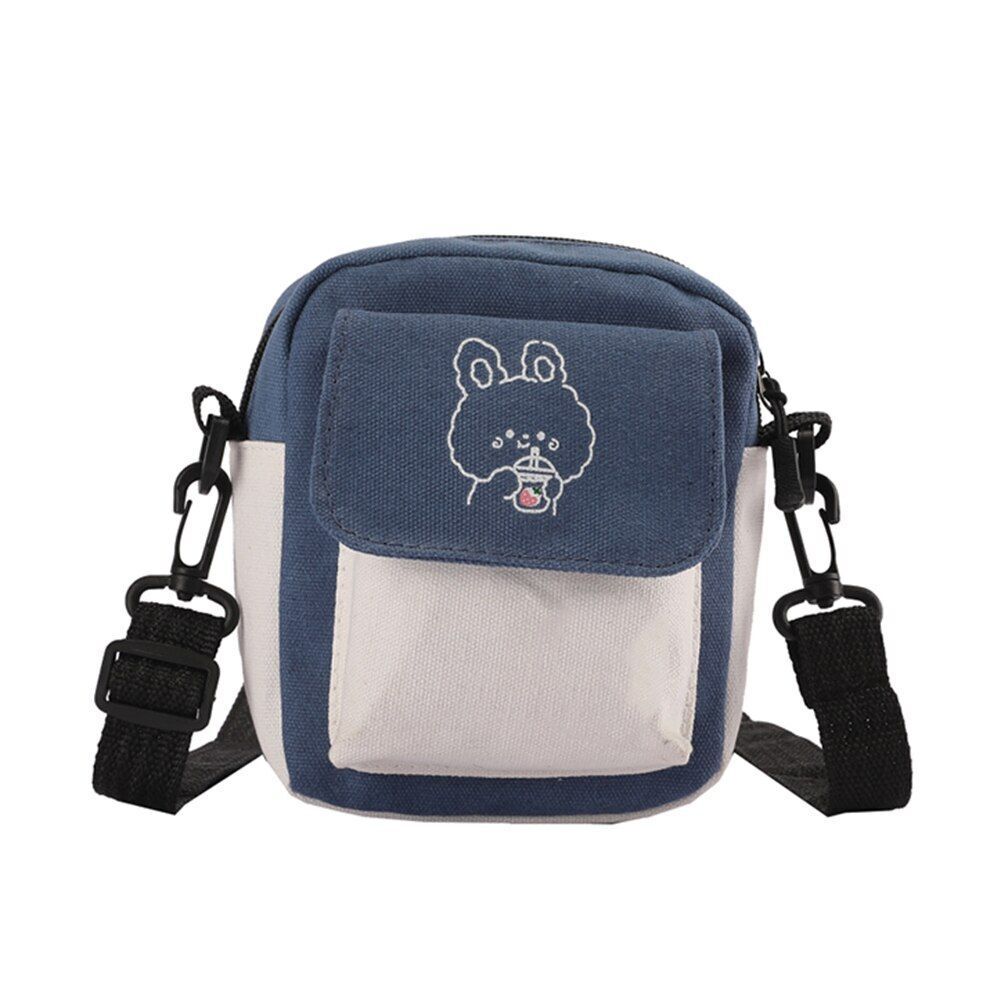 Contrast Color Canvas Crossbody Shoulder Messenger Bag Casual Handbag Flap Purse