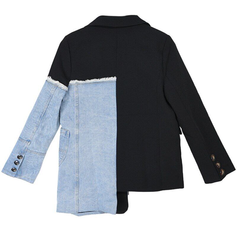Spring Suit Stitching Denim Coat Single Breasted Color Block Jacket Coats
