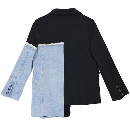 Spring Suit Stitching Denim Coat Single Breasted Color Block Jacket Coats