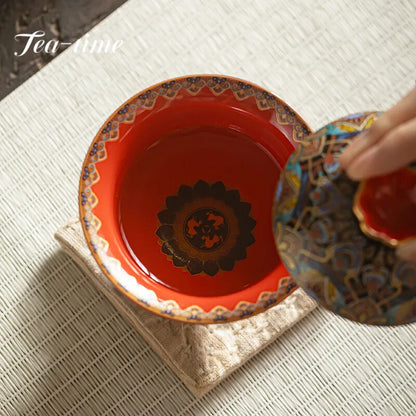 150ml Chinese Enamel Colored Gaiwan Hand Grasping Bowl Tea Lid Set Tea Tureen