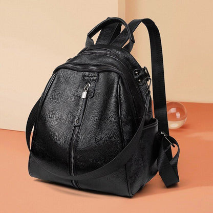 Black Backpack Genuine Leather Cowhide Bags Small Cute Traveling Luxury Softback