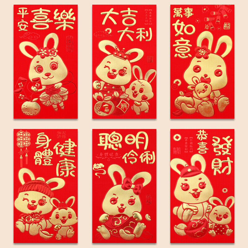 6pcs 2023 Chinese Year of Rabbit Red Envelope Spring Festival Money Packing Bags
