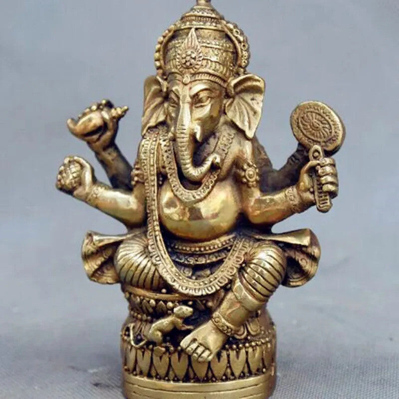 Old Buddhism Brass Ganesha Statue Hindu God Ganapati Elephant Deity Figurine