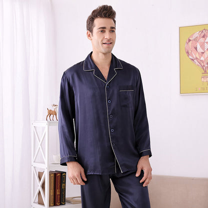 Men's Pajama Sets Mulberry Silk 100% Sleepwear Soft Long Sleeve Shirts Lapel New