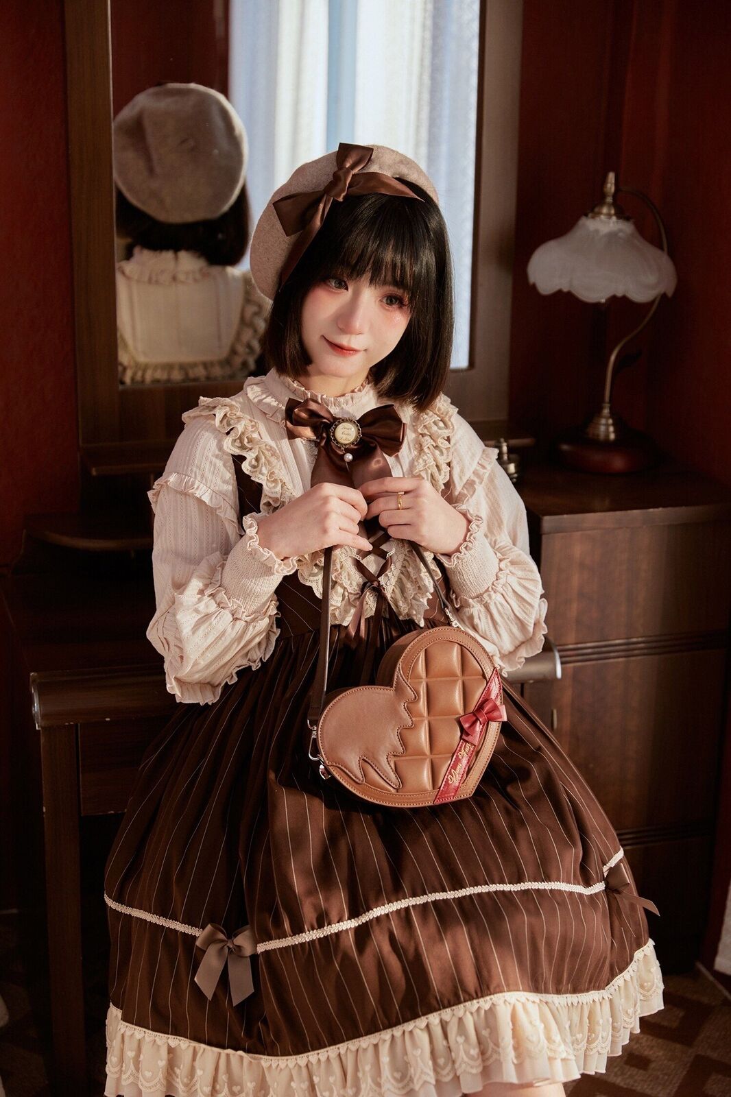 Brown Heart Shaped Handbag Shoulder Purse Women Crossbody Bag Gift Shell Zipper
