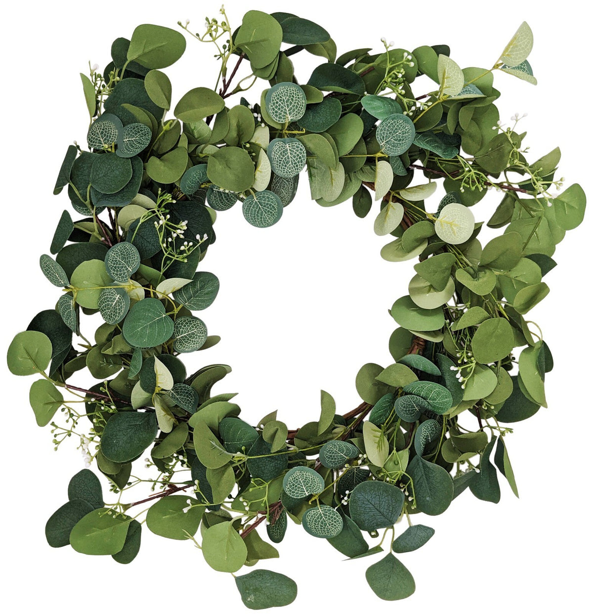 19 Inch Artificial Eucalyptus Wreath with Realistic Foliage and White Berries