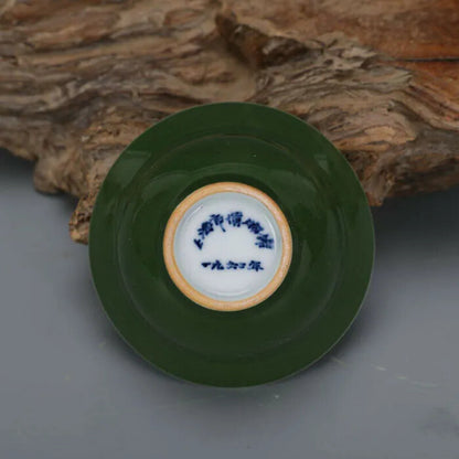 3.2" Chinese Jingdezhen Army Green Glaze Porcelain Gongfu Teacup Cup