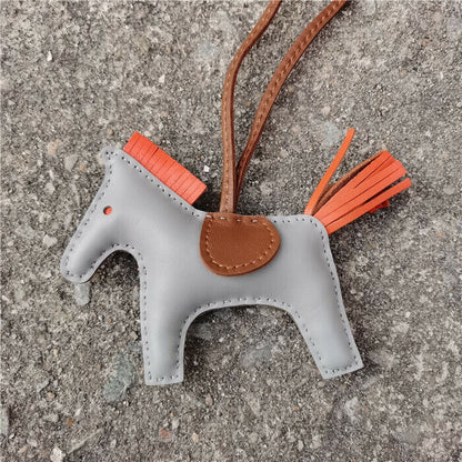Genuine Leather Horse Bag Charm Hanging Key Ring Purse Accessories Keychain