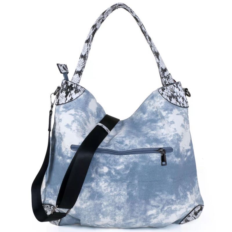 Real Leather Canvas Fashion Bags Flower Printing Leisure Stylish Handbags Purses