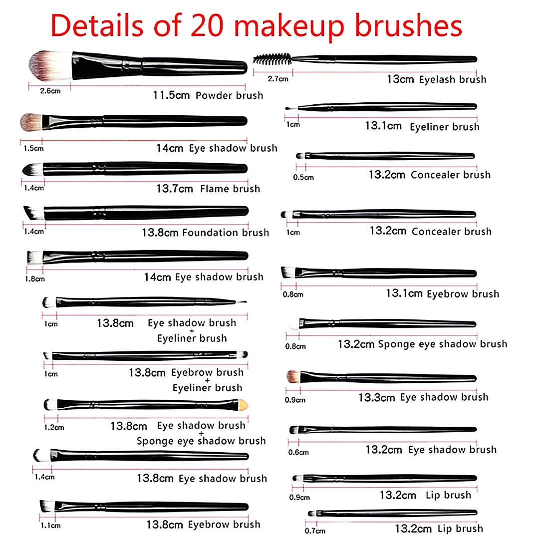 Set de Brochas y Pinceles para Maquillaje Profesional Set de 20 Piezas Kit US