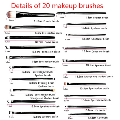 Set de Brochas y Pinceles para Maquillaje Profesional Set de 20 Piezas Kit US