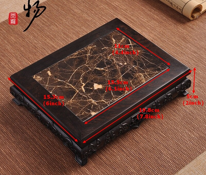 Solid Ebony Wood Display Stand Inlay Marble Stone Bonsai Vase Flower Rack Base