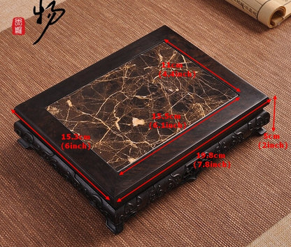 Solid Ebony Wood Display Stand Inlay Marble Stone Bonsai Vase Flower Rack Base