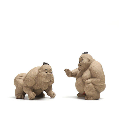 handmade figurine sumo statue crude pottery artwork wrestling tea pet creative