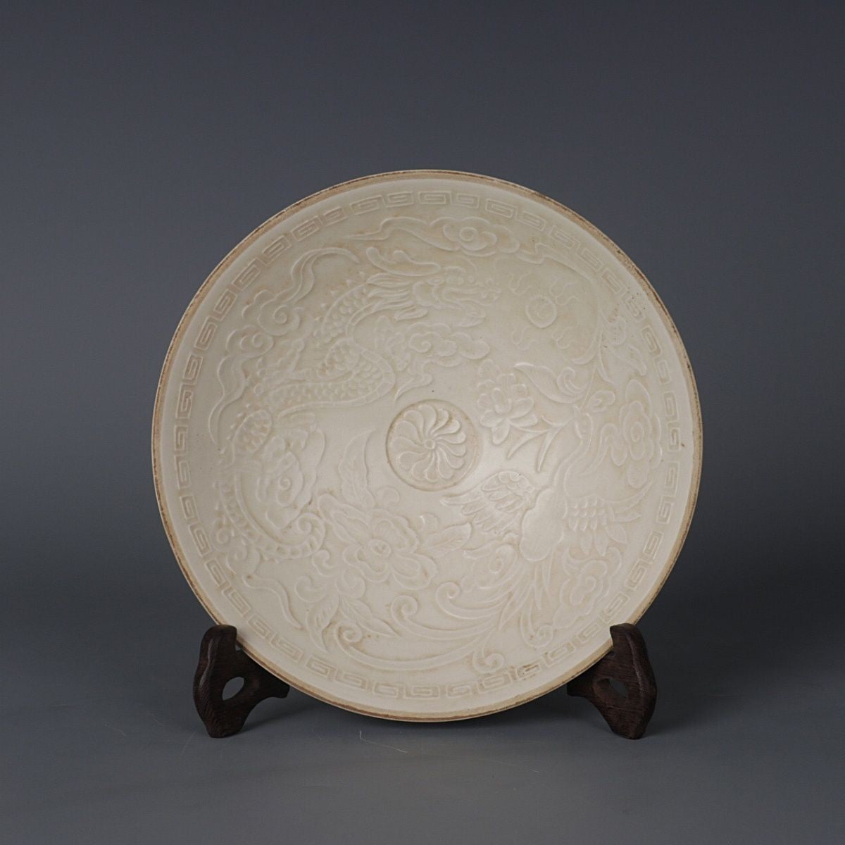 Song Kiln Dragon Phoenix Bowl Antique Porcelain Carved Bamboo Hat Collectible