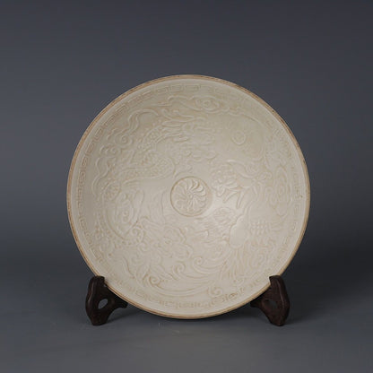 Song Kiln Dragon Phoenix Bowl Antique Porcelain Carved Bamboo Hat Collectible