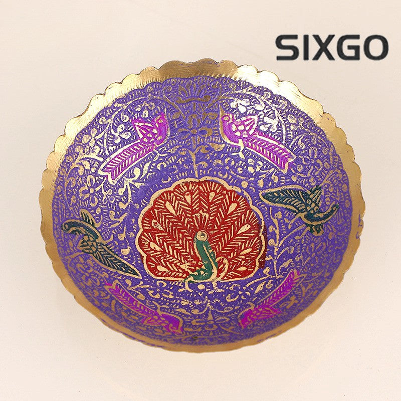 Nepal Peacock Bowl Copper Alloy Candy Tray Snack Plate Decoration Bowl