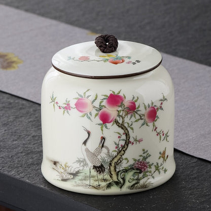 Handpainted Tea Canister Sealed With Lid Porcelain Small Jar Loose Tea Storage