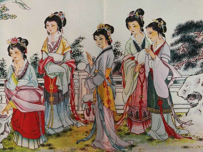 Old Chinese Buddhism Silk Embroidery Painting "Twelve Golden Hairpins"