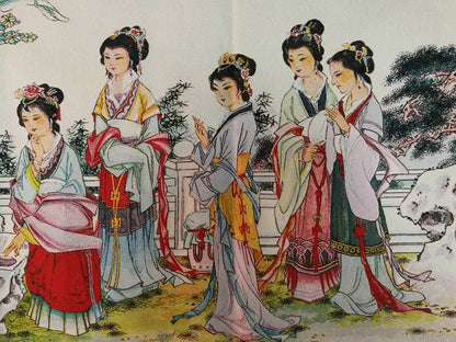 Old Chinese Buddhism Silk Embroidery Painting "Twelve Golden Hairpins"