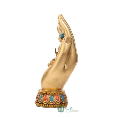 Resin Handmade Buddha Sitting On Hand Palm Idol Meditating Figurine Home Decor