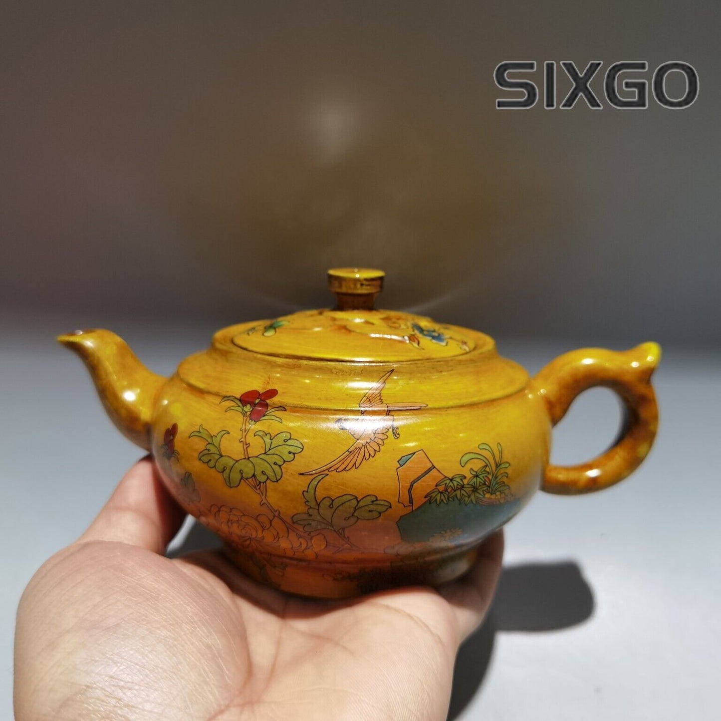 6.6" Chinese Yixing Zisha Pottery Red Clay 300CC Flower Magpie Bird Teapot