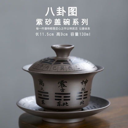 Purple Sand Cover Bowl Yixing Pure Handmade Calligraphy Tea Bowl Gift Bowl Cup