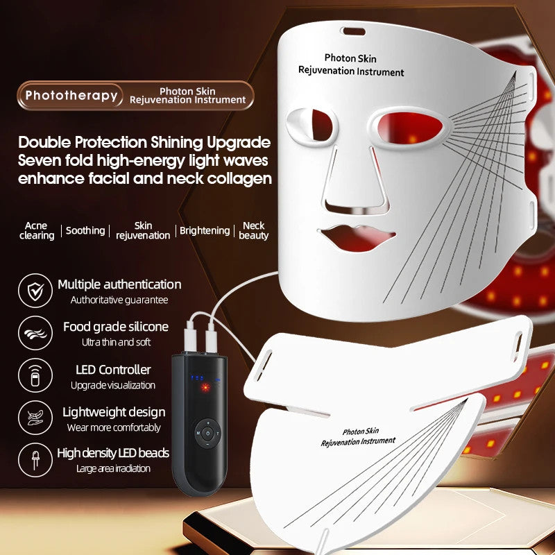 LED Face Mask-Therapy for Facial Skin Care, Wrinkle Reduction Neck Beauty Device