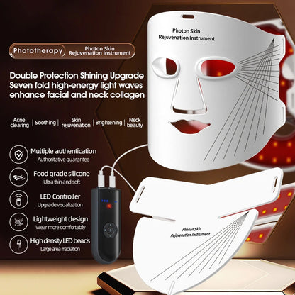 LED Face Mask-Therapy for Facial Skin Care, Wrinkle Reduction Neck Beauty Device