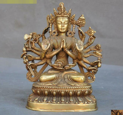 7"Old Tibet Buddhism bronze 1000 arms Avalokitesvara Tara Kwan-yin Buddha statue
