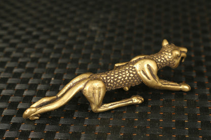 Chinese Old Handmade Copper Handwork Leopard Statue Decor
