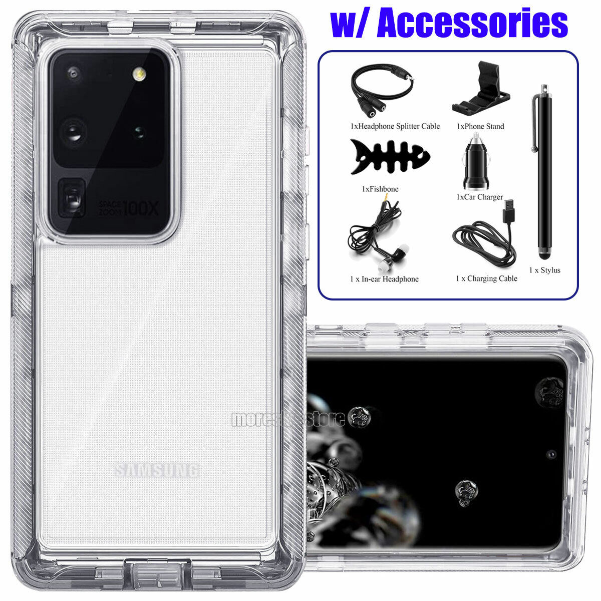 For Samsung Galaxy S20 Ultra Plus Transparent Case Clear Phone Cover + Accessory