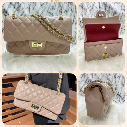 Women Classic Quilted Double Flap Shoulder Crossbody Leather Bag