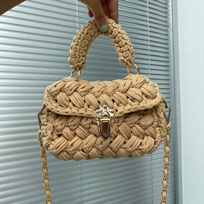 Knitting Bag Woolen Yarn Handmade Woven Handbag Square Crochet Purse 18*5*13 CM