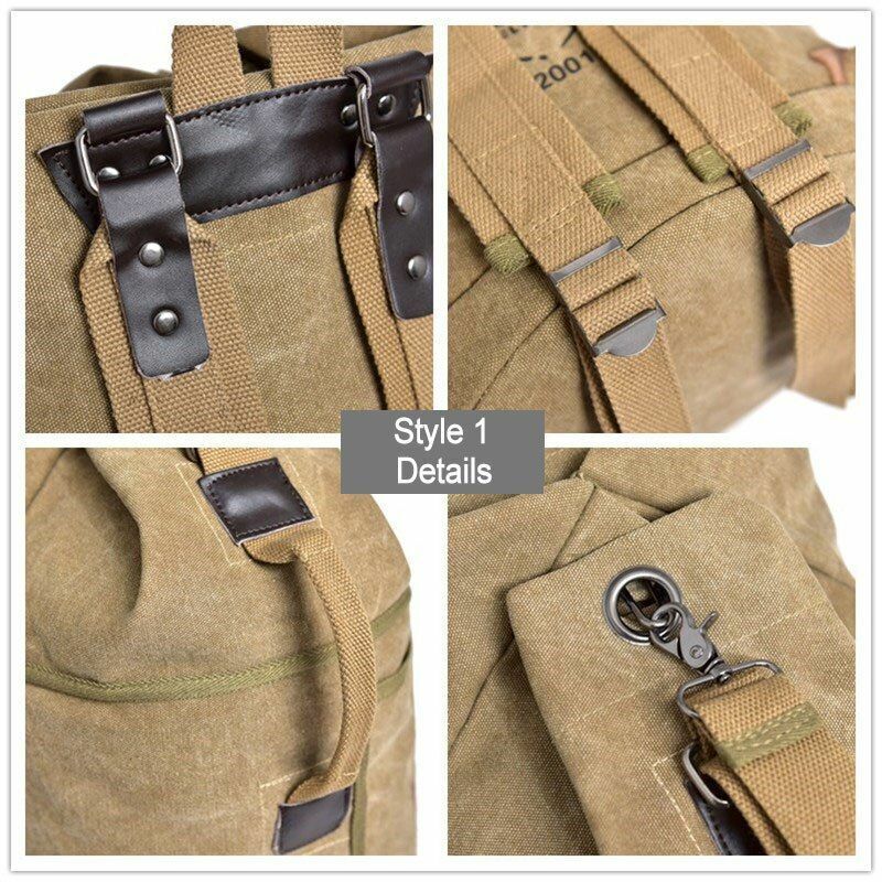 Tactical Bucket Canvas Backpack Letter Bag Outdoor Travel Climbing Round Pack L
