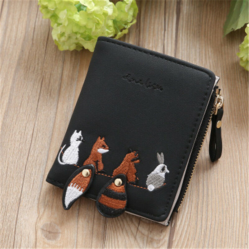 Girls Cartoon Leather Card Clamps Women's Wallet Coin Female Purse Clip Billfold