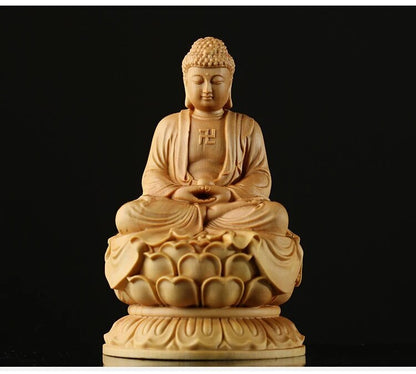 10cm Japan Buddha Statue Shakyamuni Wood Sculpture Buddha Dharma Solid Buddhism