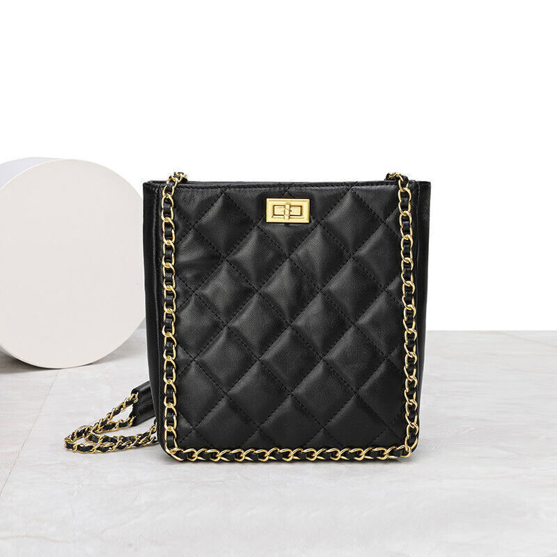 Small Quilted Sheepskin Leather Shoulder Bag Tote Chain Strap Handbag Fashion