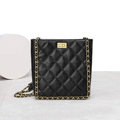 Small Quilted Sheepskin Leather Shoulder Bag Tote Chain Strap Handbag Fashion